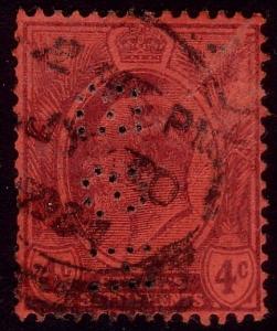 MALAYA ST SETTLEMENTS EVII 4c HSB perfin used..............................40329