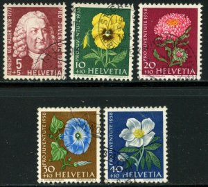 SWITZERLAND Sc#B277-B281 1958 Pro Juventute Flowers Complete Set Used