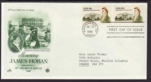 US James Hoban 1981 PCS Typed FDC BIN