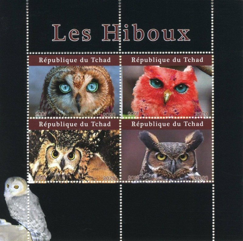 Chad Birds of Prey on Stamps 2020 MNH Owls Owl 4v M/S