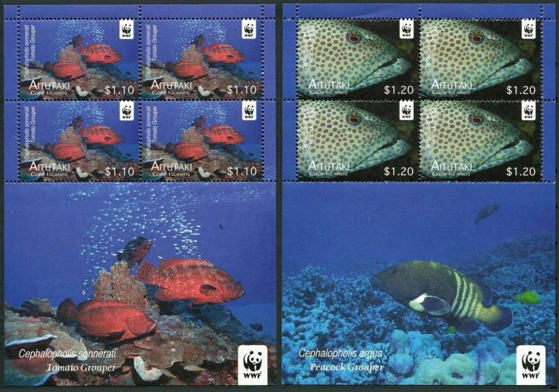 Aitutaki 543-546 sheets/4, MNH. WWF 2008.Tomato grouper,Peacock grouper.