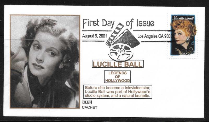 United States 3523 Lucille Ball Legends of Hollywood GLEN Cachet FDC (LB12)