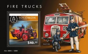 SOLOMON IS. - 2015 - Fire Trucks - Perf Souv Sheet - Mint Never Hinged