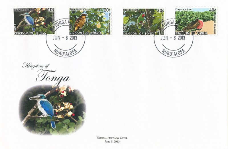 Tonga 2013 FDC Birds Definitives Pt 2 12v / 3 Covers Bird Frigatebird Kingfisher 