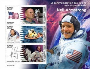 Chad - 2022 Astronaut Neil Armstrong - 3 Stamp Sheet - TCH220139a