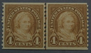 United States #601 Four Cent Martha Washington Coil Line Pair MNH