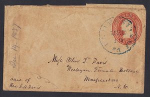 US 1857 UNIVERSITY OF VA CANCEL IN BLUE ON 3¢ WASHINGTON POSTAL COVER THE FIRST