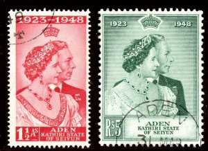 Aden - Kathiri 1949 KGVI Silver Wedding set complete VFU. SG 14-15. Sc 14-15.