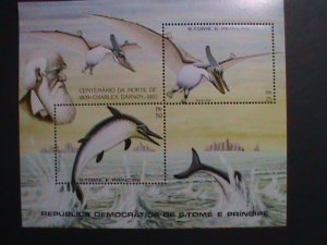 ST. THOMAS-1992 -PREHISTORY ANIMALS-CENTENARY OF CHARLES DARWIN MNH-S/S-VF