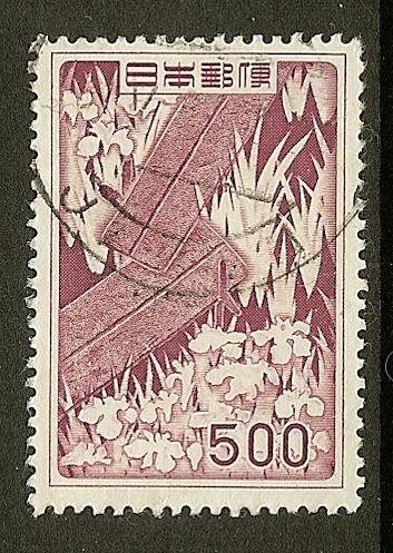 Japan, Scott #609, 500y Bridge and Iris, Fine Ctr, Used