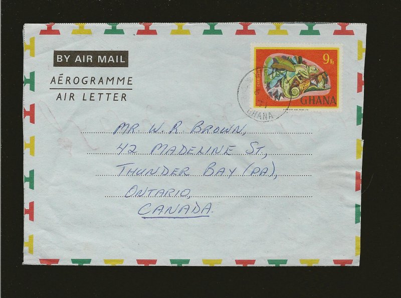 Ghana Postmarked 1971 Pre-stamped Aerogramme to Canada Cover Used