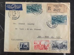 1951 Casablanca Morocco Registered Airmail Cover to New York USA