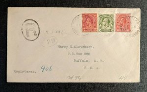 1926 Turk and Caicos Islands Registered Cover to Buffalo NY War Tax Overprint