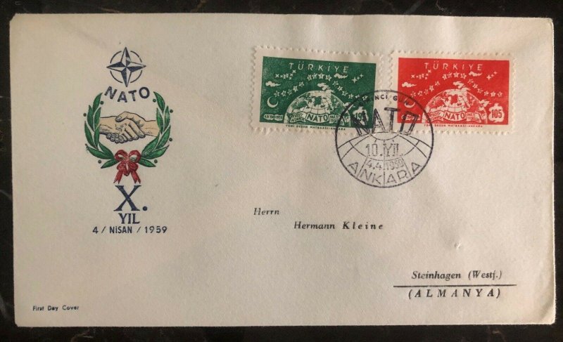 1959 Ankara Turkey First Day Cover FDC To Steinhagen Germany NATO 10 Years Anniv