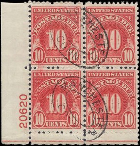 VEGAS - 1931 Postage Due 10c - Sc# J84 Wet Printing - Used Plate Block