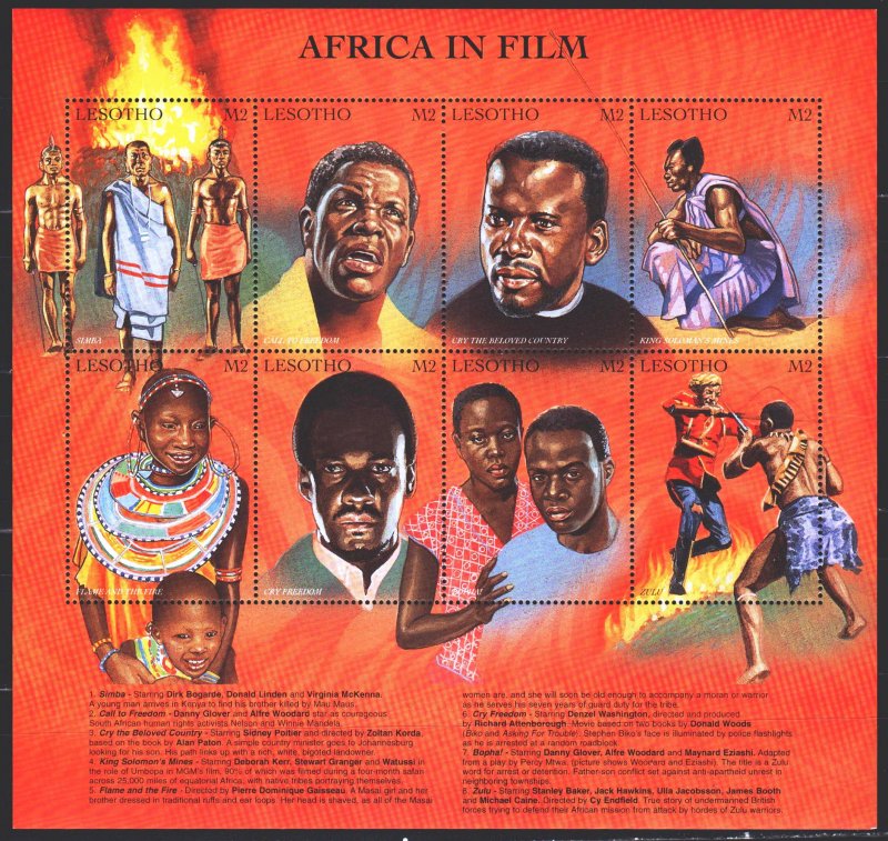 Lesotho. 1998. Small sheet 1320-27. African cinema, movie plots. MNH.