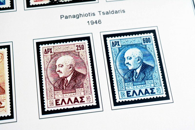 COLOR PRINTED GREECE [KINGDOM] 1945-1973 STAMP ALBUM PAGES (66 illustr. pages)