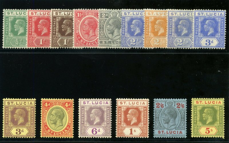 St Lucia 1921 KGV set complete MLH. SG 91-105.