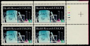 1984 Health Research Plate Block Of 4 20c Postage Stamps, Sc# 2087, MNH, OG