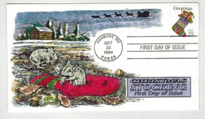 1994 COLLINS HANDPAINTED FDC CHRISTMAS STOCKING & MICE Harmony Minnesota