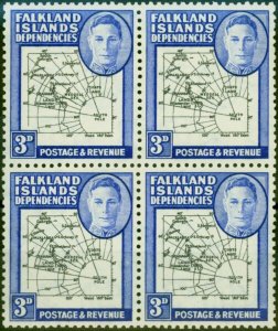 Falkland Is Dep 1946 3d Black & Blue SGG4e Tear Drop Error Superb MNH in Bloc...