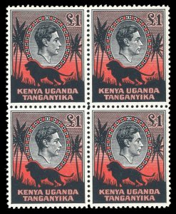 K.U.T. 1954 KGVI £1 black & red (p12½) block superb MNH. SG 150b. Sc 85b.