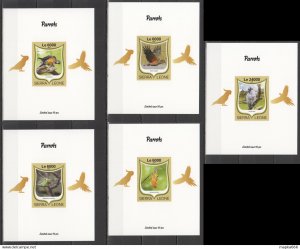 Lx494 Imperf 2016 Sierra Leone Fauna Birds Parrots Uv Cardboard 5Bl Mnh