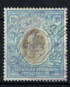 KENYA, UGANDA & TANGANYIKA SG14a 1903 10r GREY & ULTRAMARINE CHALKY FISC USED(d)