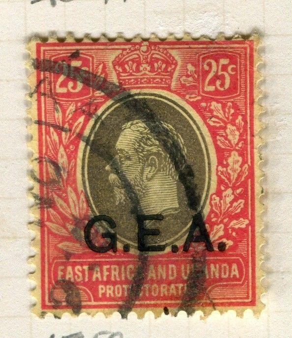 BRITISH KUT; TANGANYIKA 1917 early GV G.E.A. Optd. fine used 25c. value