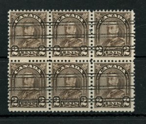 ? W-166 block of 6 Arch issue 2c brown BAR PRECANCEL Cat $12+ used Canada