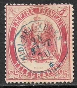 FRANCE USED IN ALGERIA 1868 25c EAGLE Telegraph Stamp SIDI-BE-ABBES  Used T5 VFU