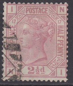 SG 141 2½d rosy-mauve plate 17. Very fine used part numeral, leaving Queens...