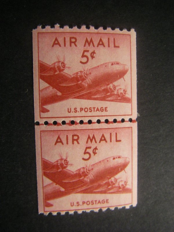 Scott C37, 5c DC4 Skymaster, Line Pair, MNH Airmail Coil Beauty