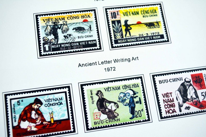 COLOR PRINTED SOUTH VIETNAM 1951-1975 STAMP ALBUM PAGES (53 illustrated pages)