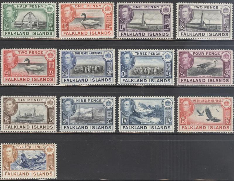 Falkland Island 1938-46 SC #84-92 #94 Mint & Used 13 Stamps
