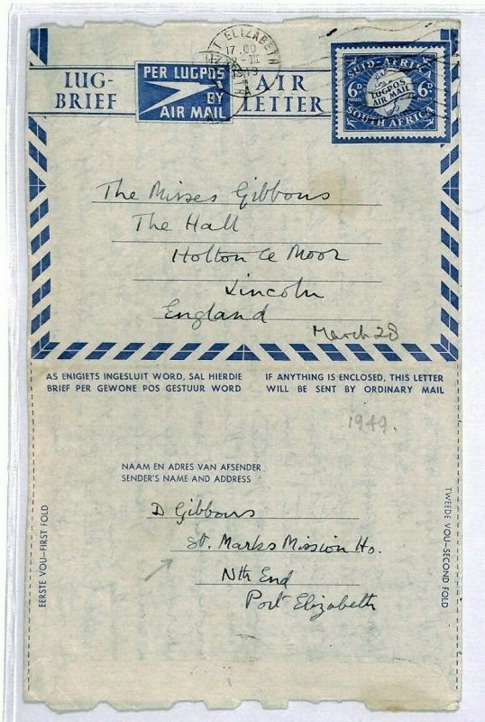 SOUTH AFRICA Cover Port Elizabeth *St Mark's Mission House*Air-Letter 1949 CZ202