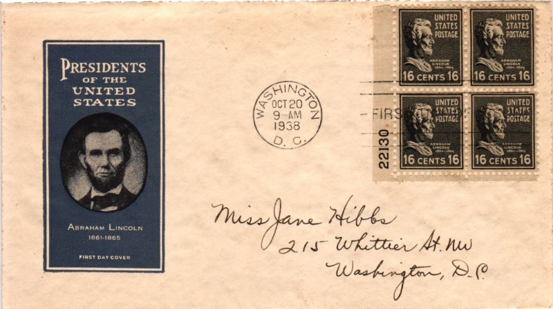 #821 Abraham Lincoln Plate Block – Ioor Cachet