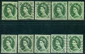 GREAT BRITAIN SG-582, SCOTT # 365, USED, 10 STAMPS, GREAT PRICE!