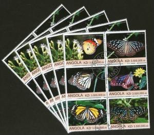 Angola 2000 Butterflies Papillon Moth Insect Fauna Setenant BLK/6 Cancelled X...