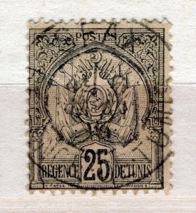 FRENCH COLONIES; TUNISIA early 1890s issue fine used 25c. value , fair Postmark