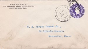 U.S. The WUSKANUT MILLS INC. 1937 Farnumsville, Mass. Pre Paid Cover Ref 47767