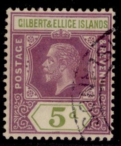 GILBERT AND ELLICE ISLANDS GV SG18, 5d dull purple & sage-green, FINE USED.