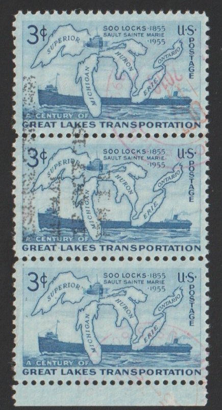 SC# 1069 - (3c) - Soo Locks, used strip of 3