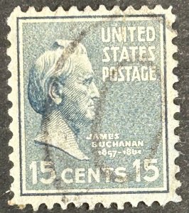USA SC#820, 1938, 15c blue gray, James Buchanan, Used, F, HR