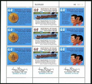 Palau C14-C16a sheet,MNH.Michel 146-148 bogen. Harwo I.Remeliik.Canoe.1986.