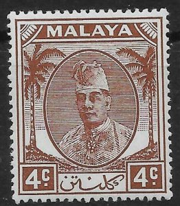 MALAYA KELANTAN SG64 1951 4c BROWN MTD MINT