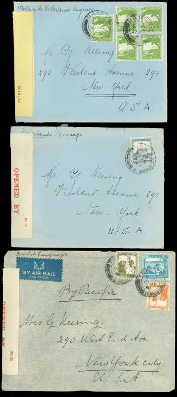 1940,41 WWII Censor Tape LOT/5 PALESTINE -NYC, HAIFA, TEL AVIV, Good Stamp Vars!