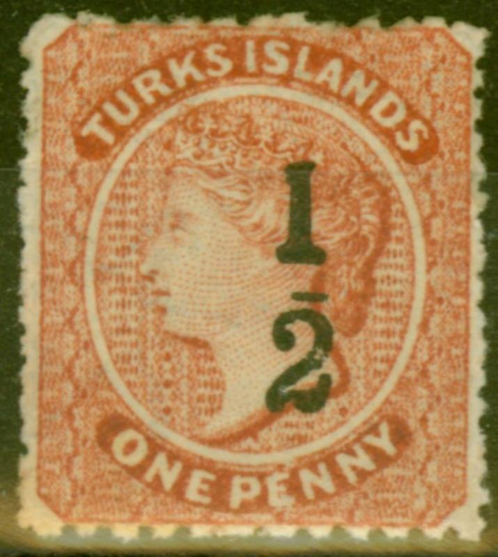 Turks & Caicos Is 1881 1/2 on 1d Dull Red SG15 Setting 8 Type 7 Fine Mtd Mint