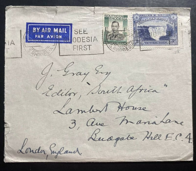 1939 Southern Rhodesia Airmail cover To London England