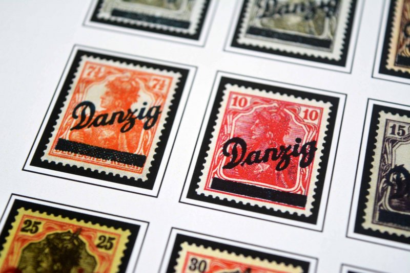 COLOR PRINTED DANZIG / GDANSK 1920-1939 STAMP ALBUM PAGES (45 illustrated pages)